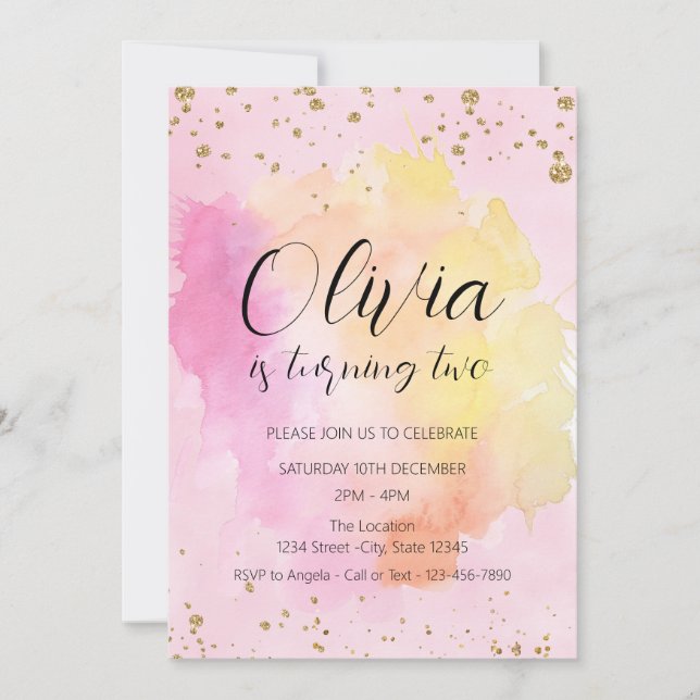Colorful Rainbow Gold Glitter Girl Birthday Party Invitation (Front)