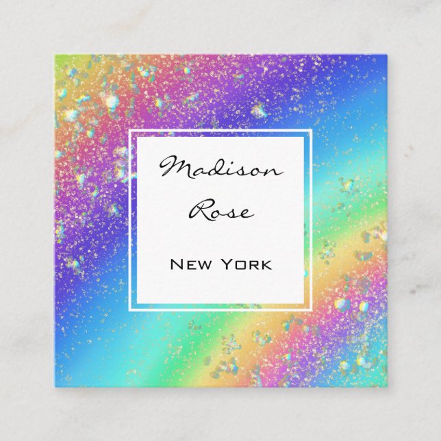 Colorful Rainbow Gold Holographic Luxury Modern Square Business Card (Front)