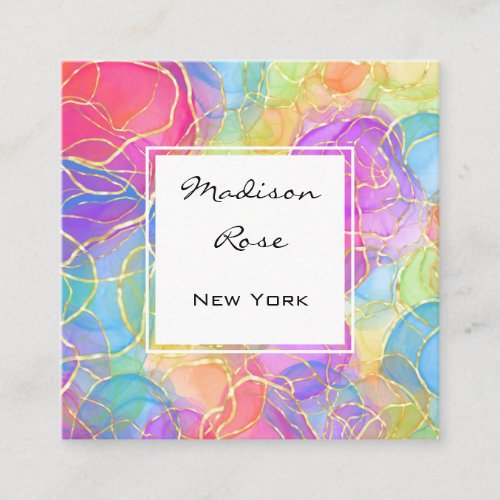 Colorful Rainbow Gold Holographic Luxury Modern Square Business Card
