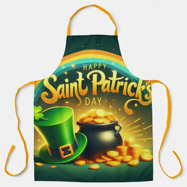 Colorful rainbow gold Saint Patrick's Day Apron (Front)