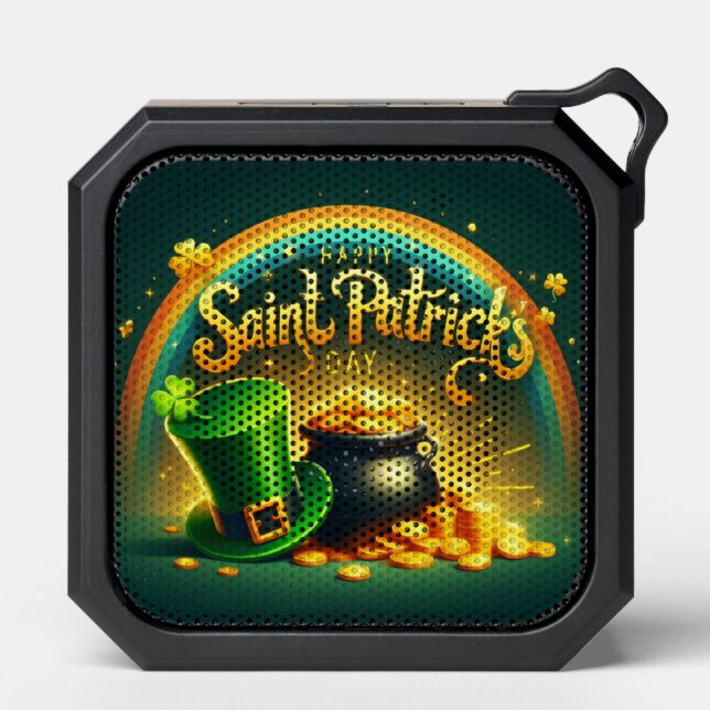 Colorful rainbow gold Saint Patrick's Day Bluetooth Speaker (Front)
