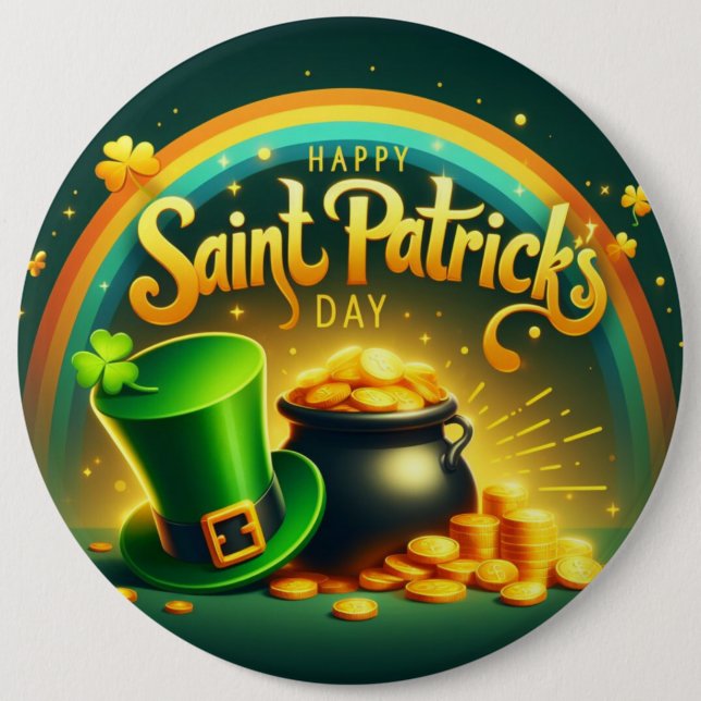 Colorful rainbow gold Saint Patrick's Day Button (Front)