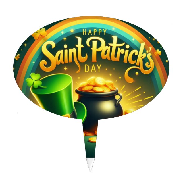 Colorful rainbow gold Saint Patrick's Day Cake Topper (Front)