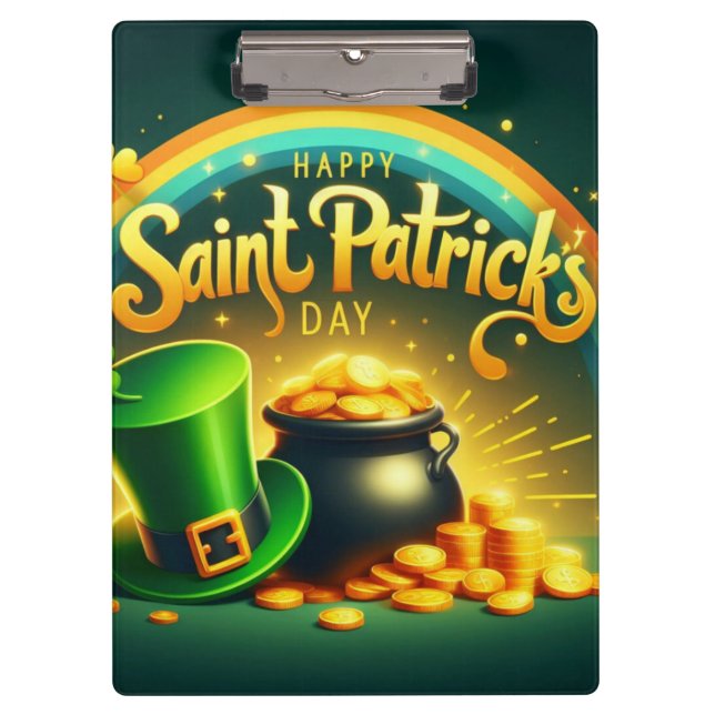 Colorful rainbow gold Saint Patrick's Day Clipboard (Front)