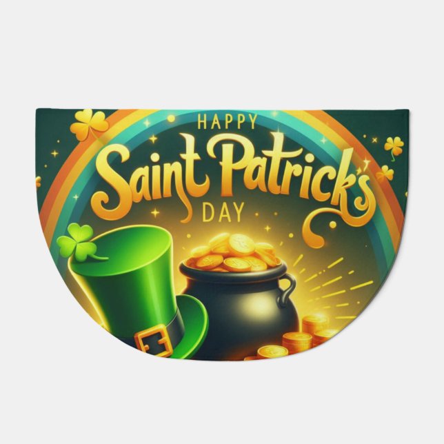 Colorful rainbow gold Saint Patrick's Day Doormat (Front)