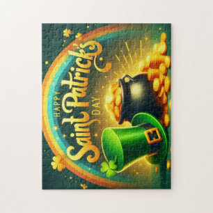 Colorful rainbow gold Saint Patrick's Day Jigsaw Puzzle
