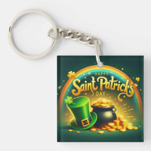 Colorful rainbow gold Saint Patrick's Day Keychain