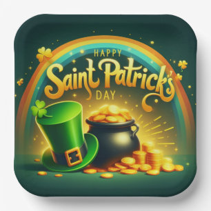 Colorful rainbow gold Saint Patrick's Day Paper Plates