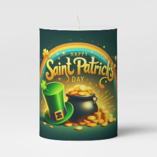 Colorful rainbow gold Saint Patrick's Day Pillar Candle