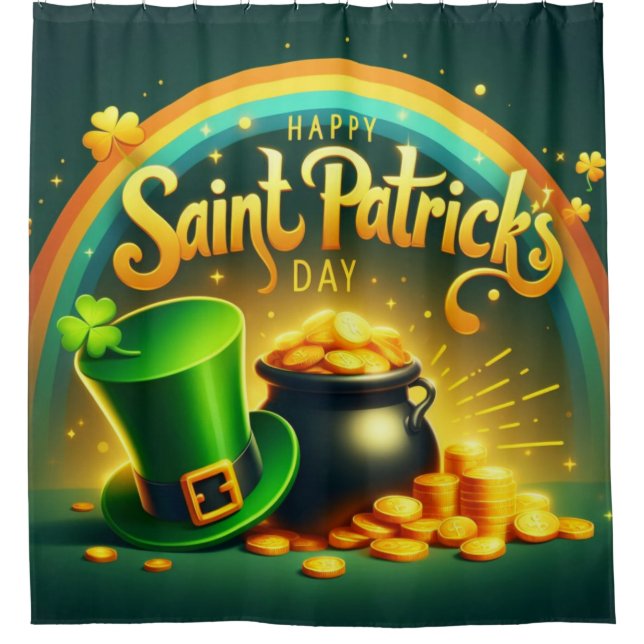 Colorful rainbow gold Saint Patrick's Day Shower Curtain (Front)
