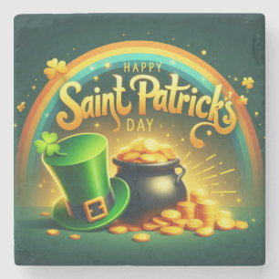 Colorful rainbow gold Saint Patrick's Day Stone Coaster