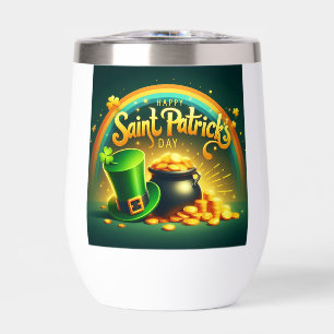 Colorful rainbow gold Saint Patrick's Day Thermal Wine Tumbler