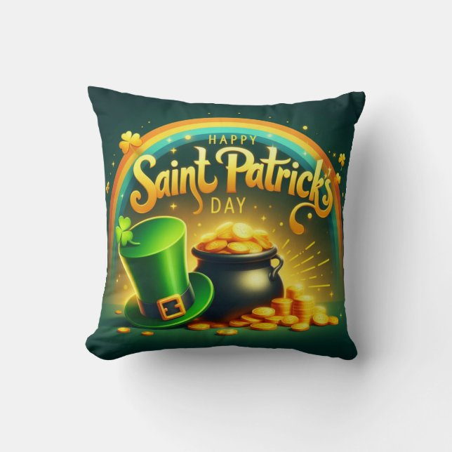 Colorful rainbow gold Saint Patrick's Day Throw Pillow (Front)