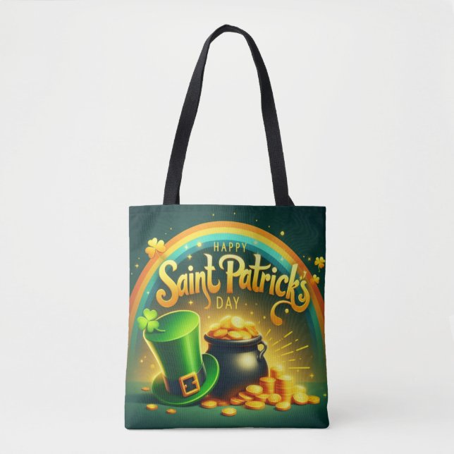 Colorful rainbow gold Saint Patrick's Day Tote Bag (Front)