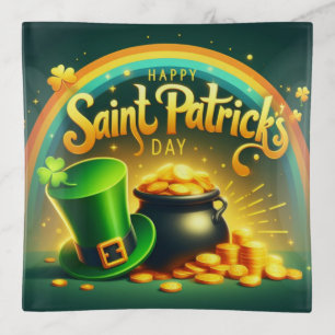 Colorful rainbow gold Saint Patrick's Day Trinket Tray