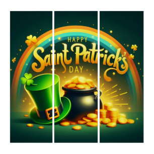 Colorful rainbow gold Saint Patrick's Day Triptych