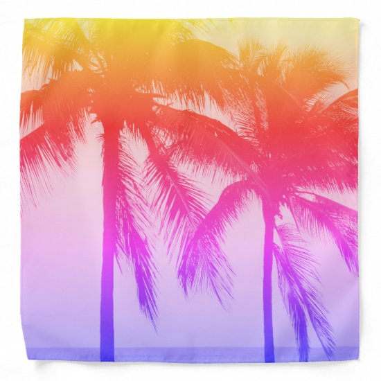 Colorful rainbow gradient beach palm tree print bandana