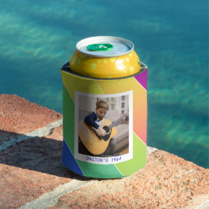 Colorful Rainbow Gradient Strips 40th Birthday Can Cooler
