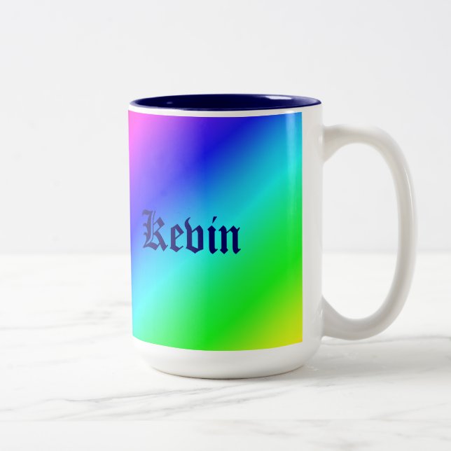 Colorful Rainbow Green Blue Purple Diagonal Blend Two-Tone Coffee Mug (Right)