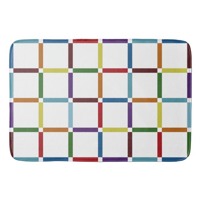 Colorful Rainbow Grid with Negative Space Bath Mat (Front)