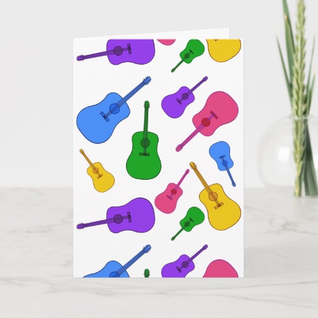 Colorful Rainbow Guitar Collage Let's Jam Cards (Front)