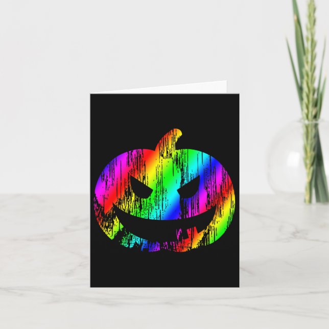 Colorful Rainbow Halloween Jack O Lantern Pumpkin  Card (Front)