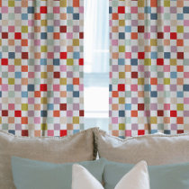 Colorful Rainbow Hand-Drawn Checkered Plaid  Sheer Curtains