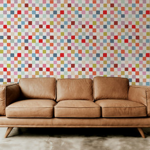 Colorful Rainbow Hand-Drawn Checkered Plaid Wallpaper
