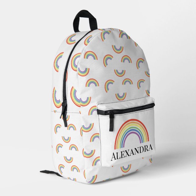 Colorful Rainbow Happy Stay Positive  Printed Backpack (Back Corner Left)