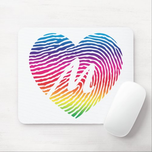 Colorful Rainbow Heart Fingerprint Monogram Pride Mouse Pad