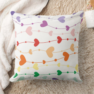 Colorful Rainbow Heart Garland Pattern Throw Pillow