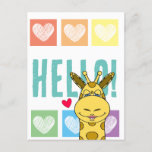 Colorful Rainbow Heart Giraffe Hello  Postcard