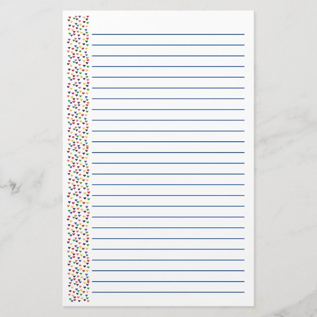 Colorful Rainbow Heart Lined Stationery Valentines (Front)