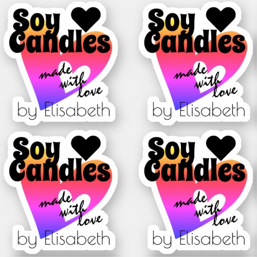 Colorful Rainbow Heart Made with Love Soy Candles Sticker