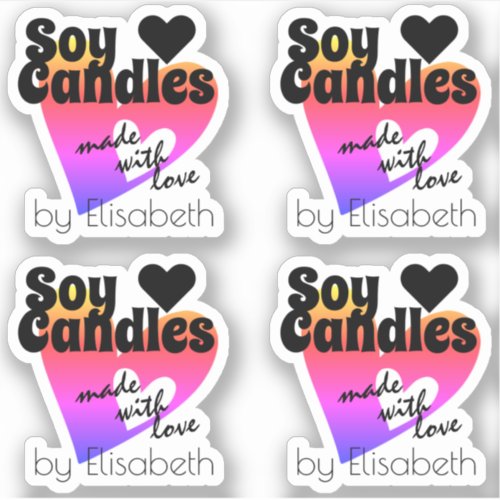 Colorful Rainbow Heart Made with Love Soy Candles Sticker