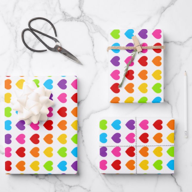 Colorful Rainbow Heart pattern  Wrapping Paper Sheets (Front)