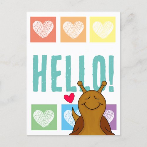 Colorful Rainbow Heart Snail Hello  Postcard