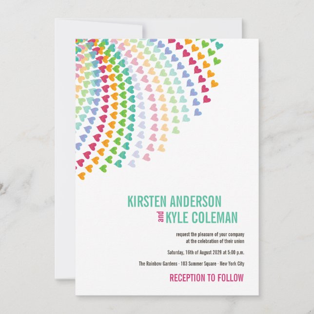 Colorful Rainbow Heart Sprinkles Wedding Invite (Front)