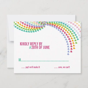 Colorful Rainbow Heart Sprinkles Wedding RSVP Card