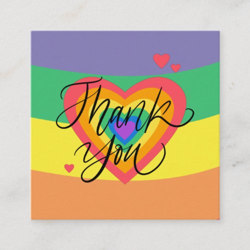 Colorful Rainbow Heart Thank You Valentines Day   Square Business Card