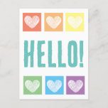 Colorful Rainbow Heart Typography Hello  Postcard