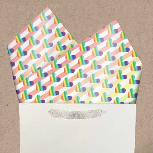 Colorful Rainbow Hearts and Stripes Pattern Tissue Paper