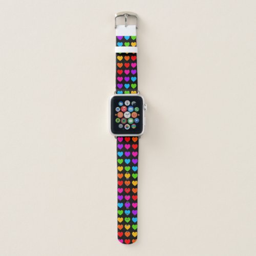 Colorful Rainbow Hearts Black Apple Watch Band