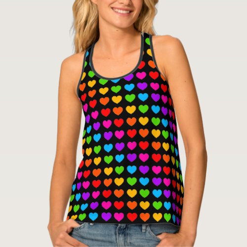 Colorful Rainbow Hearts black Tank Top
