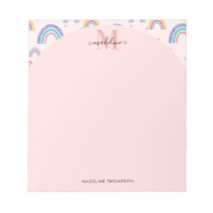Colorful Rainbow Hearts Girly Pink Monogram Notepad