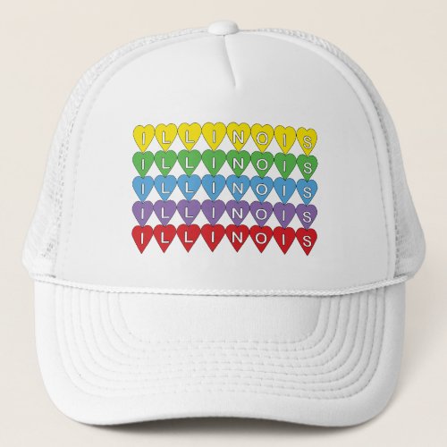 Colorful Rainbow Hearts Illinois Pride Graphic Trucker Hat