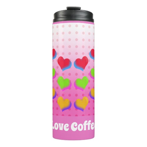 Colorful Rainbow Hearts on Pink Cartoon Pattern Thermal Tumbler