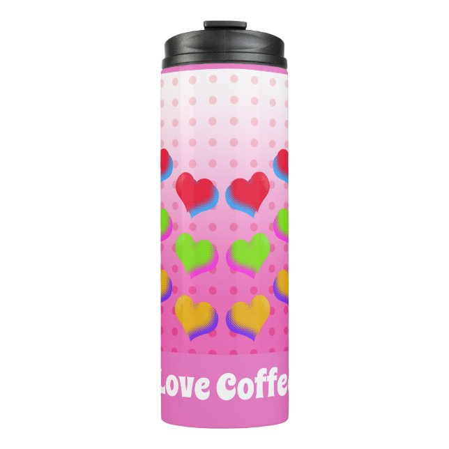 Colorful Rainbow Hearts on Pink Cartoon Pattern Thermal Tumbler (Front)