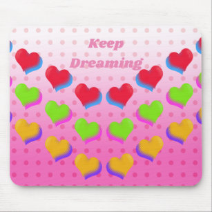 Colorful Rainbow Hearts on Pink Fun Retro Pattern Mouse Pad