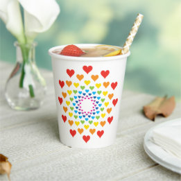 Colorful rainbow hearts paper cups